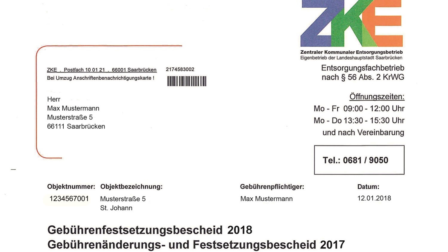 Bild ZKE Gebührenbescheid